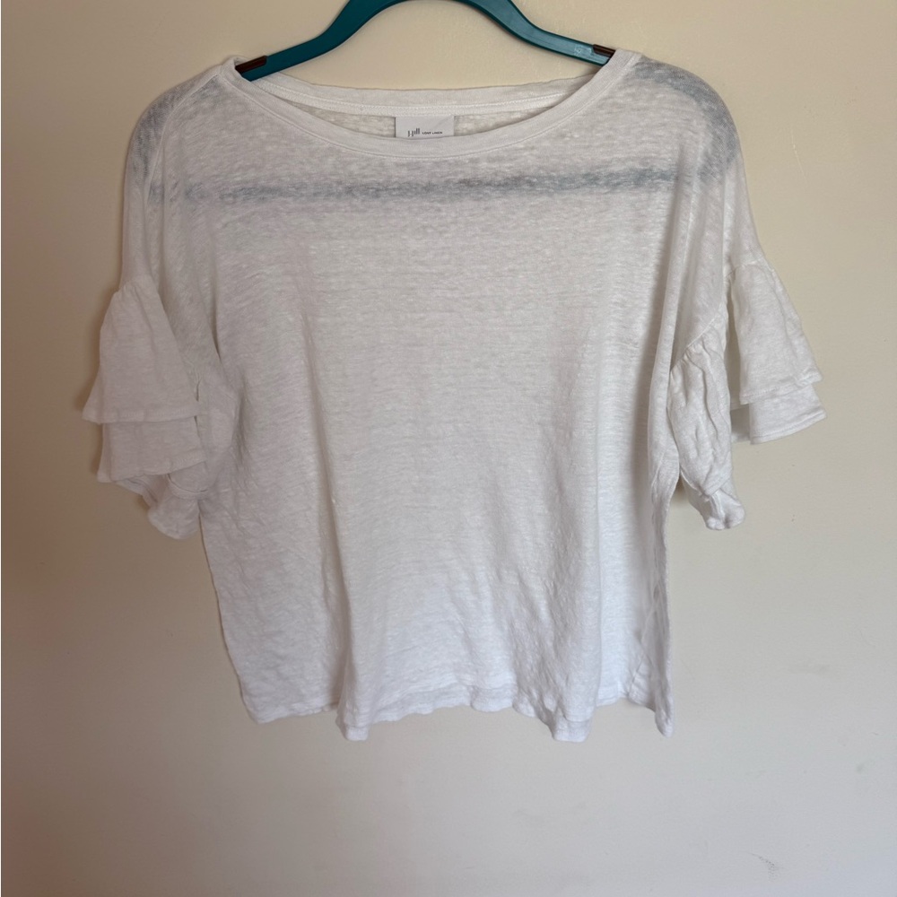 J Jill Love Linen White Ruffle Short Sleeve Top Medium